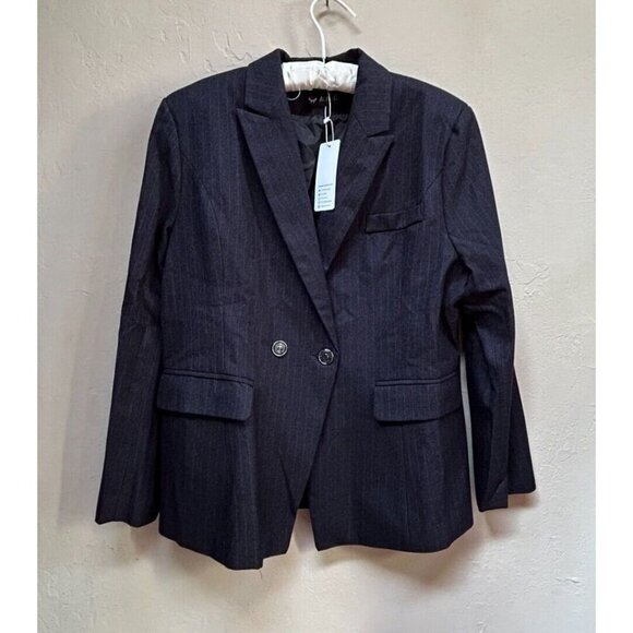 Ai Fei Si Lisueyne Jackets & Blazers - Ai Fei Si Lisueyne Pinstripe 2 Button Double Breasted Suit Jacket XL Black New